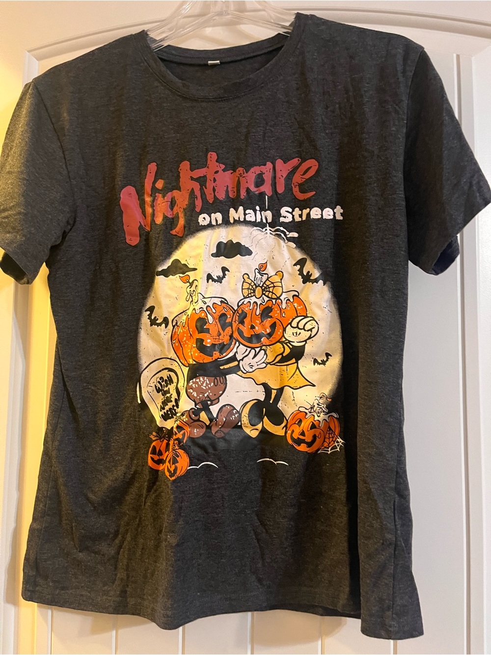 Women’s Nightmare on Main Street Graphic Halloween Tee - Dark Gray